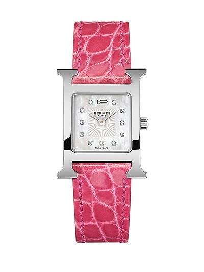 HERMÈS Women's Heure H Stainless Steel, 0.04 TCW Diamond & Alligator Leather Strap Watch/21MM