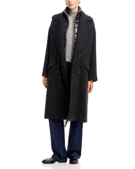 Herno Herno Fringed Teddy Boucle Knit Contrast Trim Coat