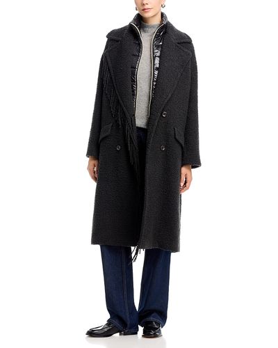 Herno Herno Fringed Teddy Boucle Knit Contrast Trim Coat