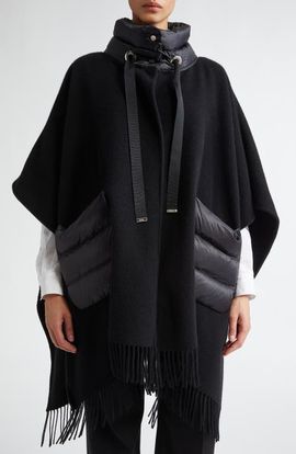 Herno Herno Mixed Media Fringe Trim Poncho