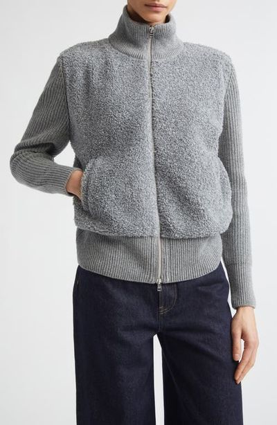 Herno Herno Mixed Media Wool Rib & Curly Fleece Cardigan