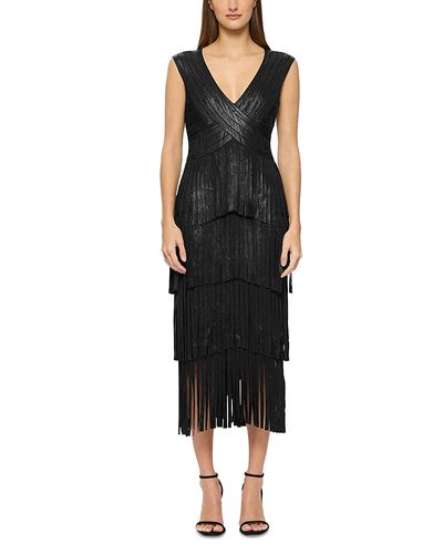 contour bandage frill hem midi dress Gusia Glamorous Contour Spaghetti Strap Corset V Neck Lace Slit Ruffle Bandage Midi Dress Bellabarnett