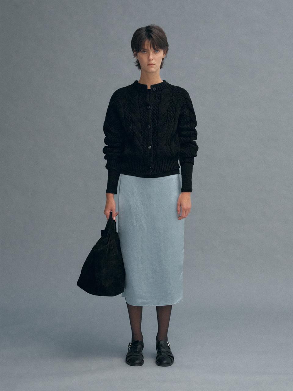 HESS Cotton Cable Knit Cardigan - Black