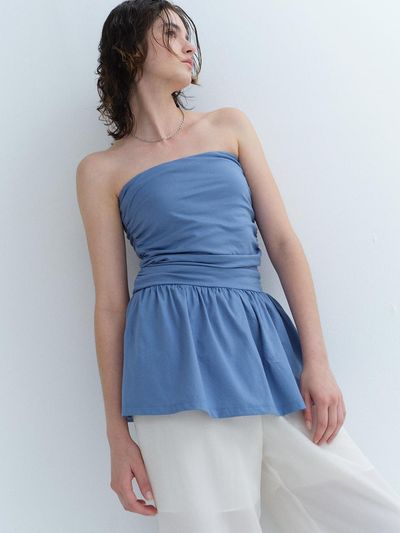 HESS Shirring Off Shoulder Top - Blue