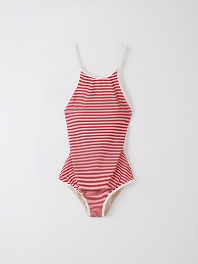 HESS Striped Halter Neck Adjustable Strap Swimsuit