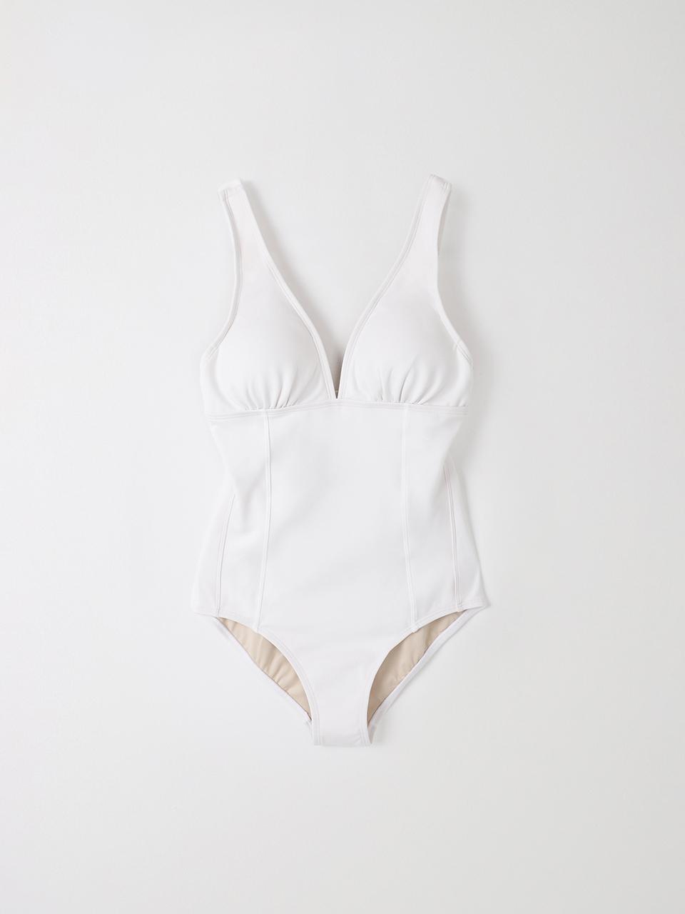 HESS V Cut One-Piece Polyester Swimsuit [Beige]