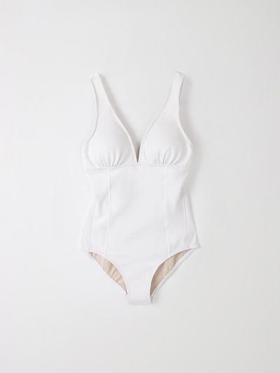 HESS V Cut One-Piece Polyester Swimsuit [Beige]