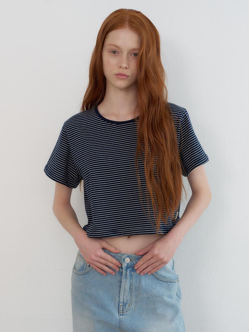 hetherment routine stripe crop t-shirts (navy)