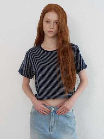 hetherment routine stripe crop t-shirts (navy)