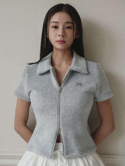 HHIPS Fluffy Zip-Up Cardigan - Grey