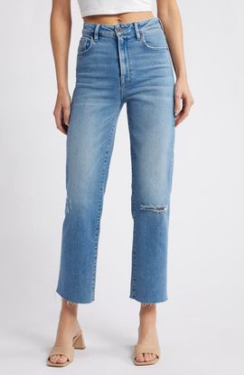 HIDDEN JEANS HIDDEN JEANS Ripped Raw Hem High Waist Ankle Straight Leg Jeans