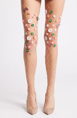 HIGH HEEL JUNGLE HIGH HEEL JUNGLE Aurora Floral Appliqué Sheer Tights