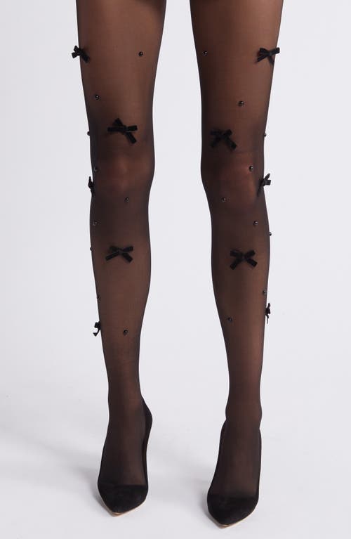 HIGH HEEL JUNGLE HIGH HEEL JUNGLE Nevermore Peek Bow Embellished Sheer Tights