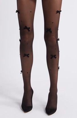 HIGH HEEL JUNGLE HIGH HEEL JUNGLE Nevermore Peek Bow Embellished Sheer Tights