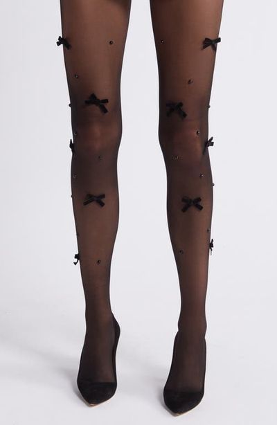 HIGH HEEL JUNGLE HIGH HEEL JUNGLE Nevermore Peek Bow Embellished Sheer Tights