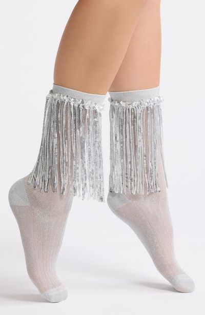 HIGH HEEL JUNGLE HIGH HEEL JUNGLE Stevie Metallic Sequin Fringe Crew Socks