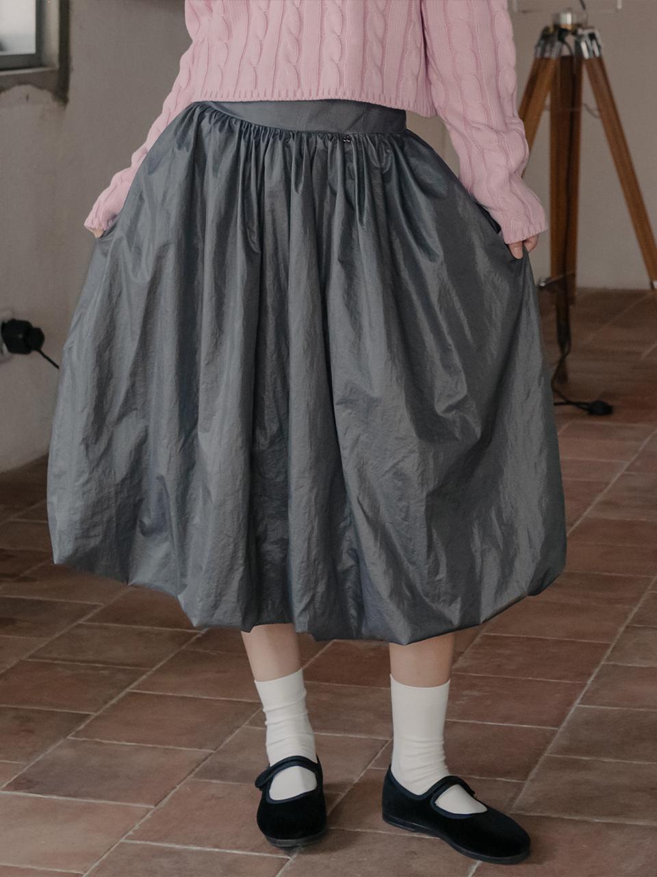 HIGHSCHOOLDISCO Balloon Midi Skirt_Gray