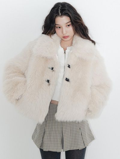 HIGHSCHOOLDISCO Buckle Long Hair Fur Jacket