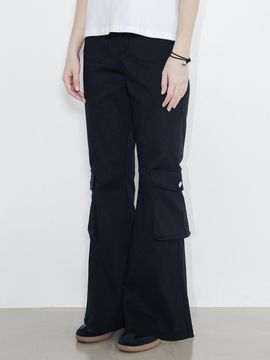 HIGHSCHOOLDISCO Cotton Spandex Pocket Cargo Boot-Cut Pants [Black]