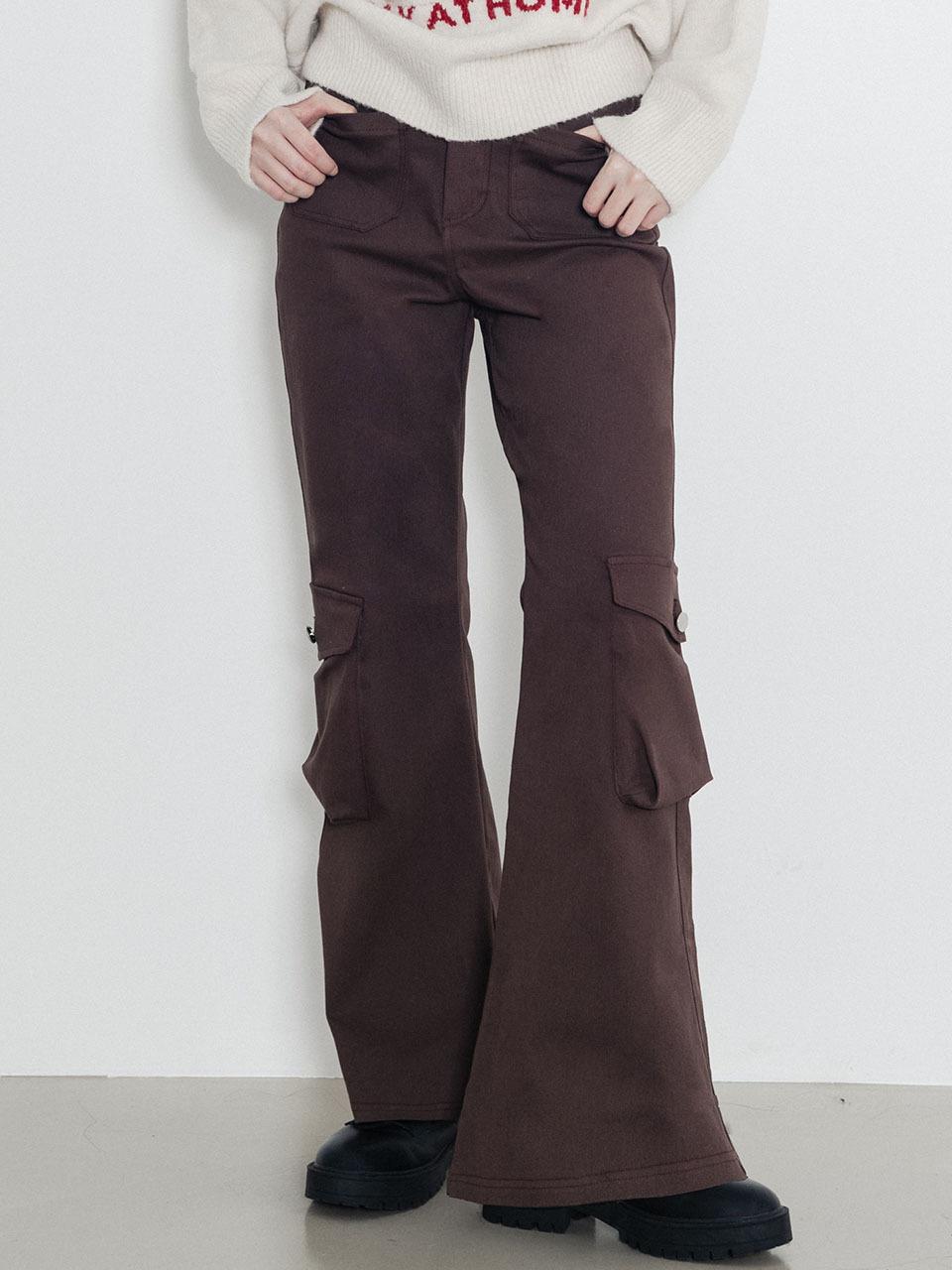 HIGHSCHOOLDISCO Pocket Cargo Boot-Cut Cotton-Spandex Pants [Brown]