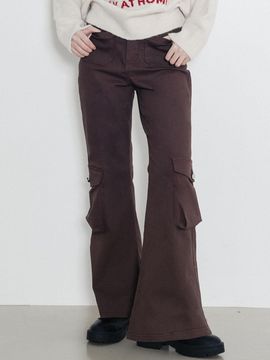 HIGHSCHOOLDISCO Pocket Cargo Boot-Cut Cotton-Spandex Pants [Brown]