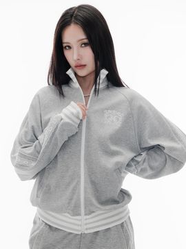 HIGHSCHOOLDISCO Retro Cotton Relaxed Fit Track Jacket [Melange Grey]