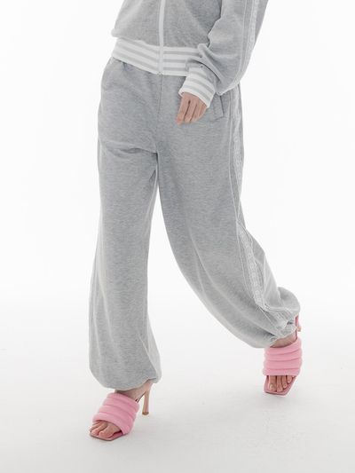 HIGHSCHOOLDISCO Retro Cotton Relaxed Fit Track Pants [Melange Grey]