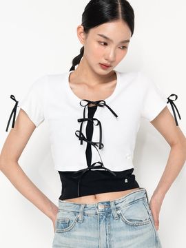 HIGHSCHOOLDISCO Ribbon Point Crop Cardigan White