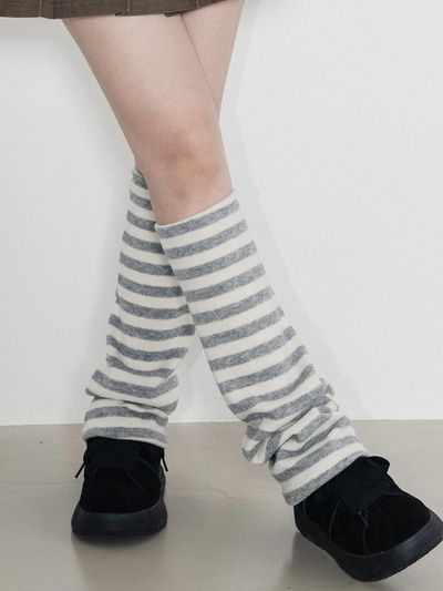 HIGHSCHOOLDISCO Striped Soft Cozy Leg Warmers [Grey]