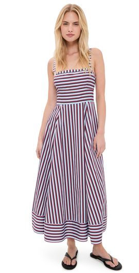 Hill House Home Hill House Home The Margot Midi Dress Red/White/Blue Stripe