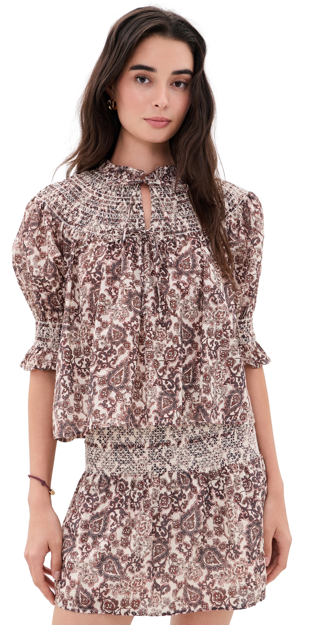 Hill House Home - The Zinnia Nap Top Paisley Floral Block/Brown
