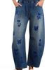 HINT OF BLU HINT OF BLU Embroidered Barrel Leg Drawstring Jeans - 1