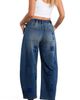 HINT OF BLU HINT OF BLU Embroidered Barrel Leg Drawstring Jeans - 3
