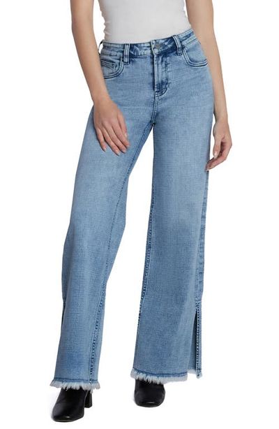 HINT OF BLU HINT OF BLU Frayed Split Hem Mid Rise Wide Leg Jeans