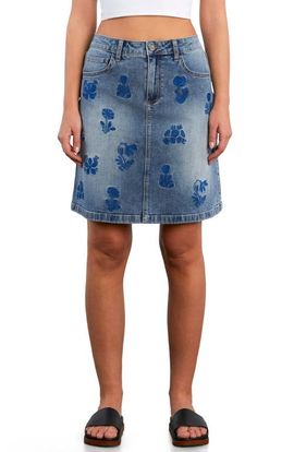 HINT OF BLU HINT OF BLU Wildflower Floral Embroidered Denim Skirt