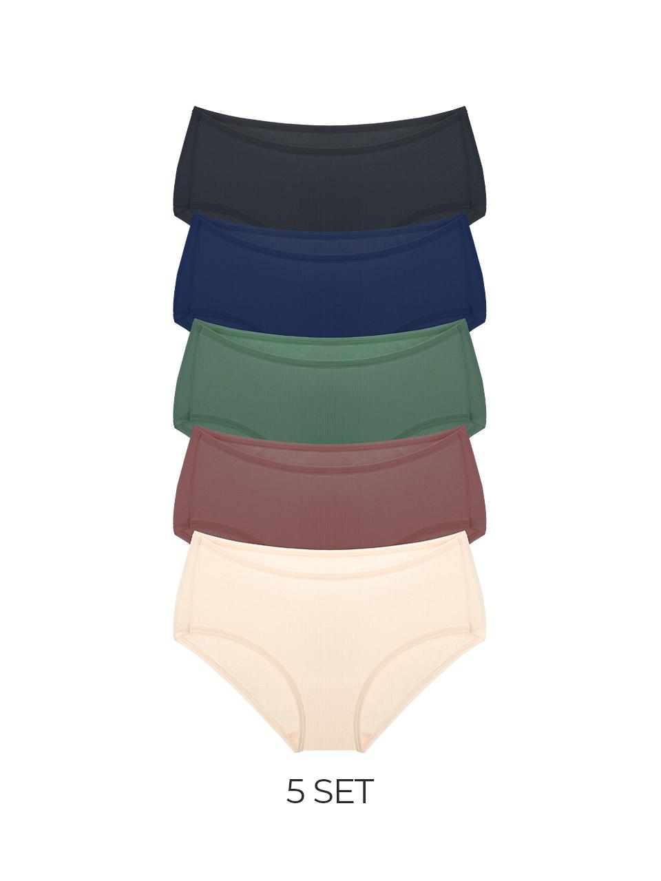 HIPPINK 5-Piece Rayon Triangle Mid-Rise Panty Set