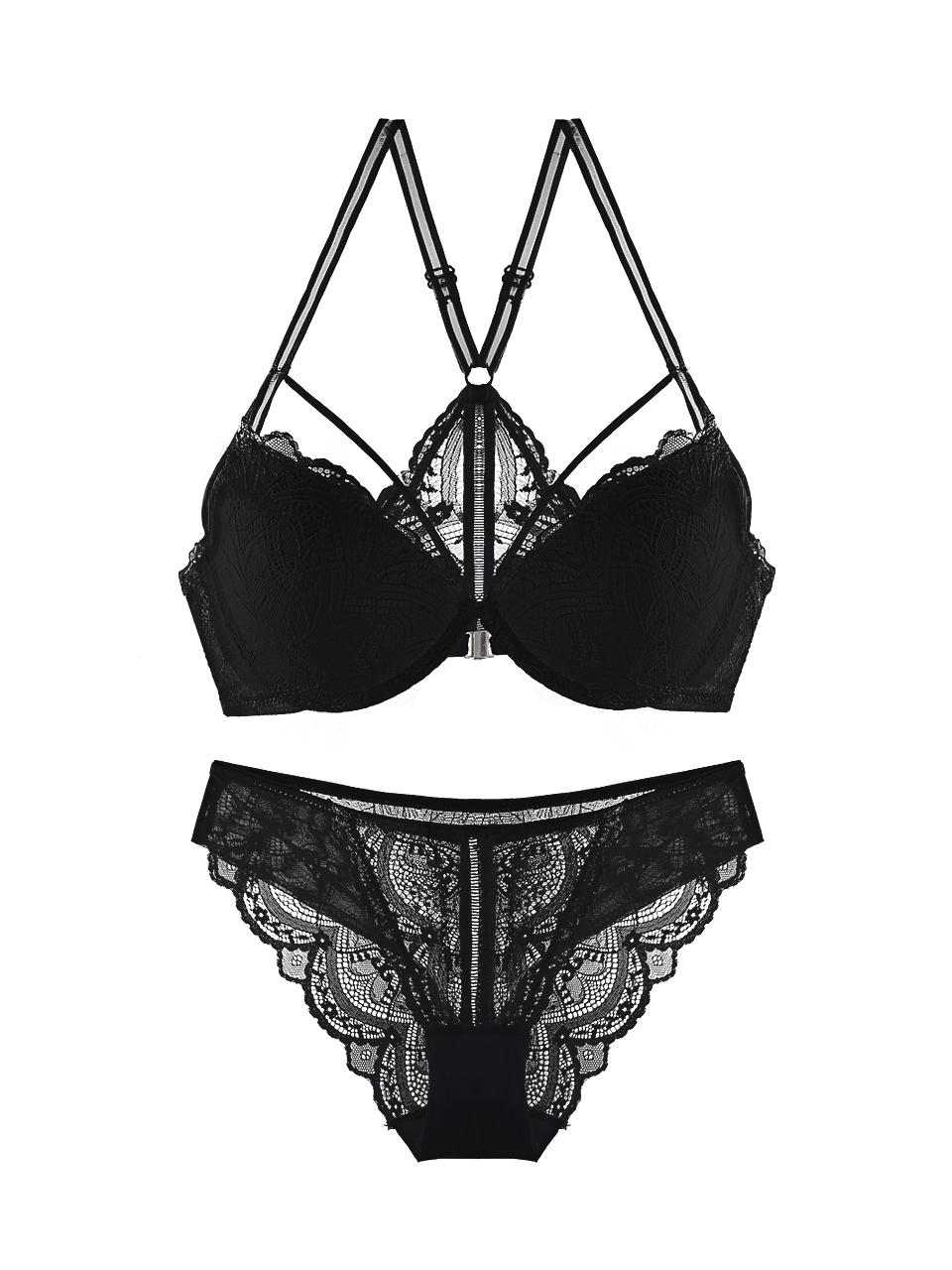 HIPPINK Front Hook Lace Push-up Lingerie Set [Midnight]