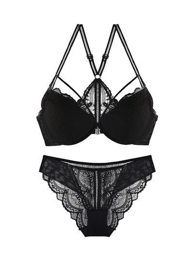 HIPPINK Front Hook Lace Push-up Lingerie Set [Midnight]
