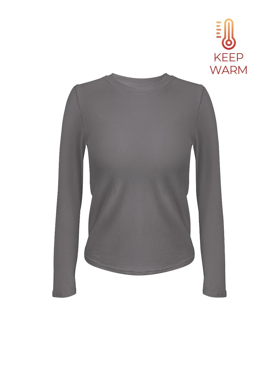 HIPPINK Long Sleeve Fleece-Lined No-Bra Built-in Cups Round Neck T-Shirt