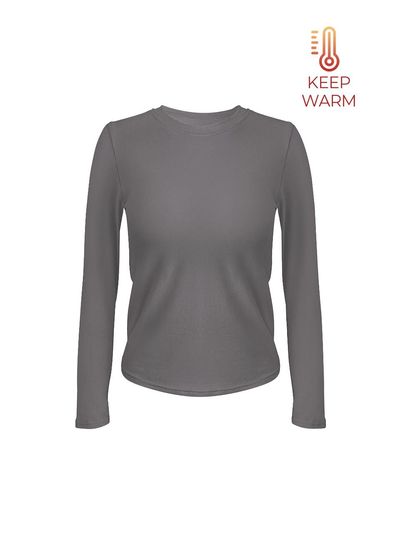 HIPPINK Long Sleeve Fleece-Lined No-Bra Built-in Cups Round Neck T-Shirt