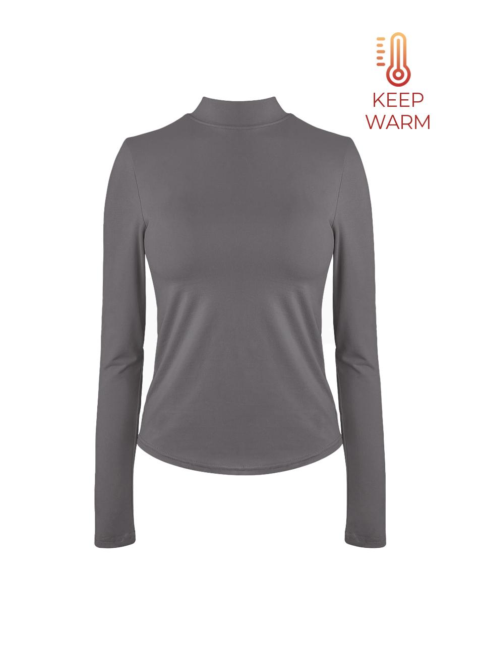 HIPPINK Long Sleeve Fleece-Lined No-Bra Built-in Cups Turtleneck T-Shirt