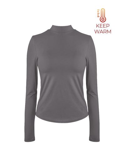 HIPPINK Long Sleeve Fleece-Lined No-Bra Built-in Cups Turtleneck T-Shirt