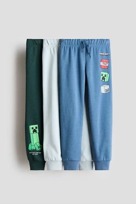 H&M H&M 3-pack Brushed-inside Joggers With Motif