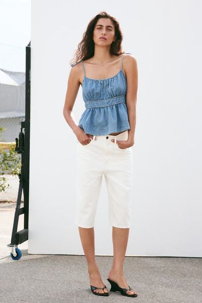 H&M H&M Denim Top With Tie Shoulder Straps