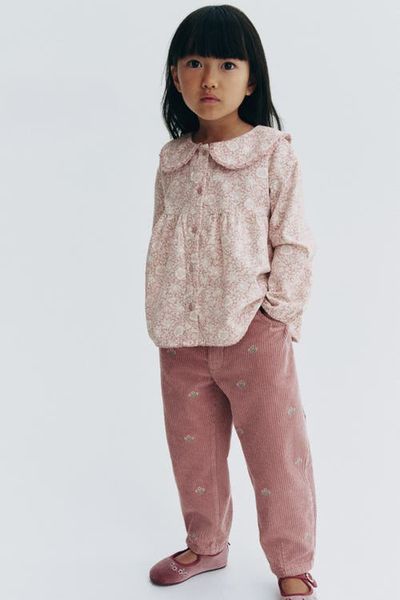 H&M H&M Embroidered-detail Corduroy Pants