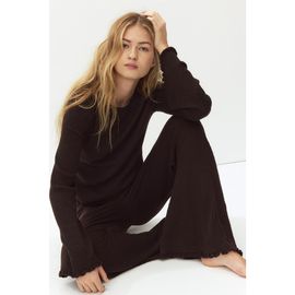 H&M H&M Flared Rib-knit Linen-blend Trousers