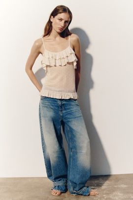 H&M H&M Flounced Pointelle-knit Top