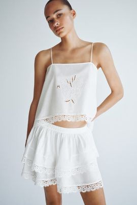 H&M H&M Lace-trimmed Tiered Skirt
