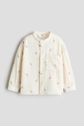 H&M H&M Printed Muslin Band-collar Shirt