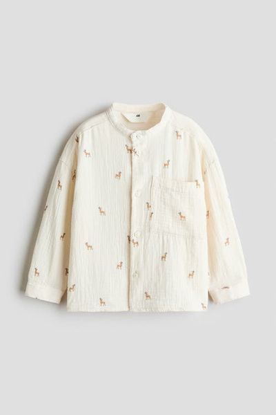 H&M H&M Printed Muslin Band-collar Shirt